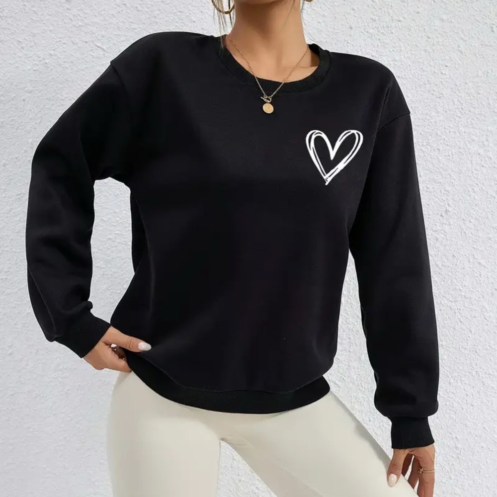 0307 • SHEIN Crewneck Black Sweater White Heart Print